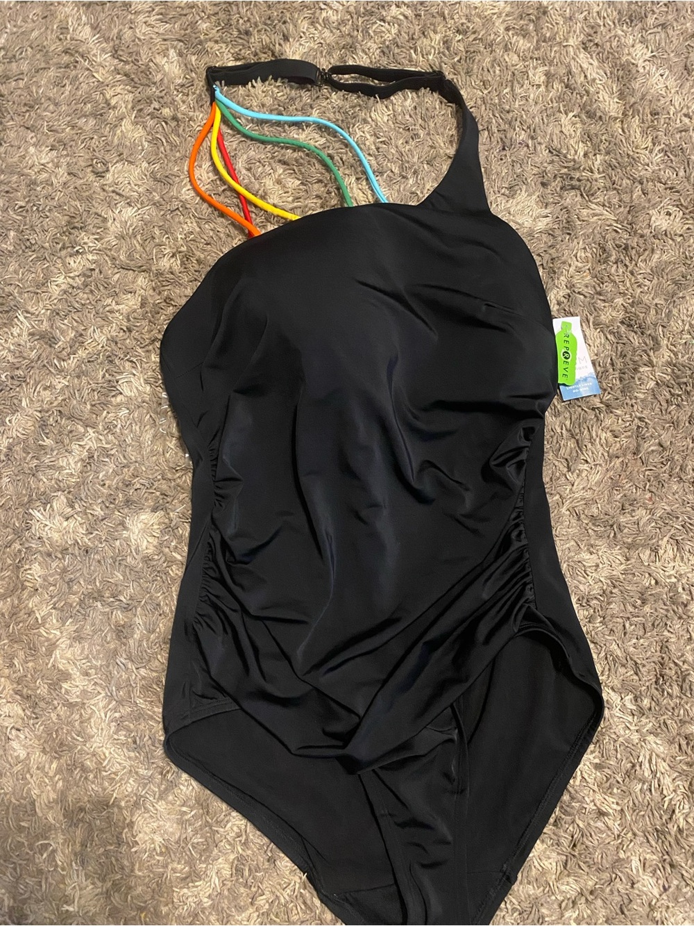 Cacique Black One-Piece Swimsuit with Multicolor Strap Detail
